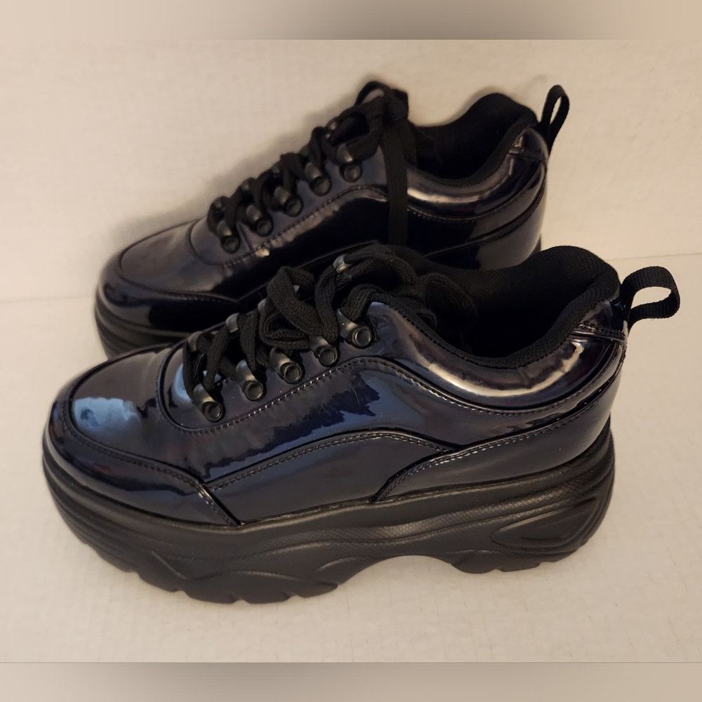 Koi Shiny Black Platform Sneakers
